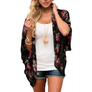 Châle Ample En Mousseline De Soie Pour Femme - Kimono À Imprimé Floral, Vêtements De Plage, Style Bohème, Chemisier Décontracté, Cardigan, Maillot De Bain (L) - Neuf