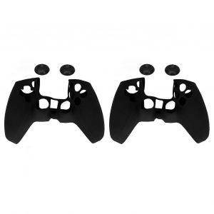 2pcs Silicone Housse De Protection &Eacute;tui Ergonomique Doux Emp&ecirc;cher De Glisser Manchon De Poign&eacute;e Anti-Poussi&egrave;re Pour Manette Ps5 Noir - Neuf