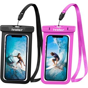 KALANKA-[Pack de 2] Pochette Étanche Téléphone [Certifiée IPX8] Etui/Housse/Coque Étanche Smartphones Universel Sac Protection pour iPhone, Samsung, Huawei, Jusqu'à 6,8 Pouce (Nior/Rose) - Neuf