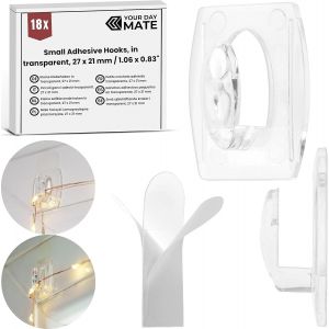Petits crochets adhésifs,18 pcs,Transparent,27 x 21 mm,crochets pour guirlandes lumineuses,décoration,câbles,éclairage de suspension,clips de câbles autocollants,mini crochets - Neuf