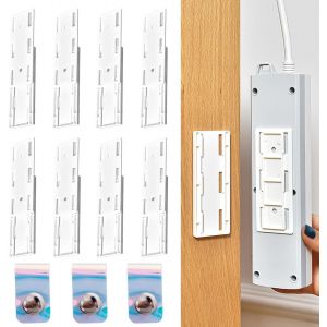 TYE-Lot de 8 supports de multiprise avec 3 organiseurs de câbles, support mural autocollant pour routeur WiFi, télécommande, ordinateur (transparent) - Neuf