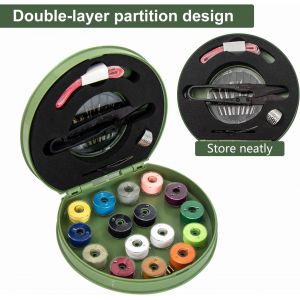 Voyage Accessoires de Couture - 21Pcs Mini Trousse de Couture, 16 Fuseaux, Fausse Couverture de Cuir, Adapté pour les Fils, les Aiguilles et les Boutons, est Livré avec des Cas, des Vêtements - Neuf