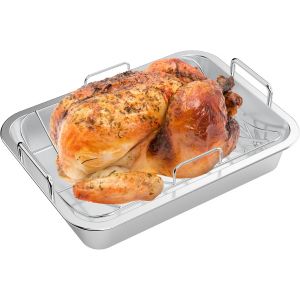 Subzonal-Onlyfire Plat &Agrave; R&ocirc;tir Avec Grille En Inox, 39.6 &times; 29.4 &times; 6.8 Cm, Plat &Agrave; Four Rectangulaire Pour Poulet, Dinde, Volaille Et L&eacute;gumes - Neuf