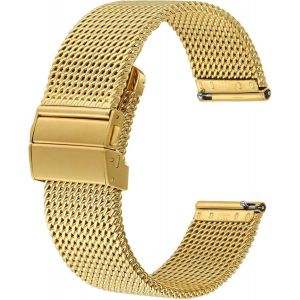 Kal-Bracelets De Montre En Métal, Boucle Déployante, Bracelets En Maille D'acier Inoxydable 316l, Bracelet De Remplacement À Dégagement Rapide Pour Hommes Et Femmes, 18mm 20mm 22mm - Neuf