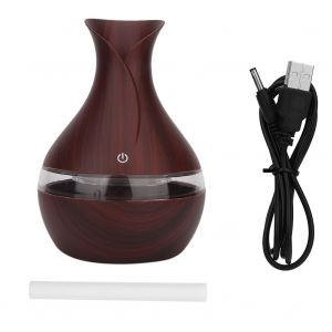 Mini diffuseur d'huiles essentielles et d'aromes avec veilleuse LED 300 ml, humidificateur d'air (grain de bois fonce) - Neuf