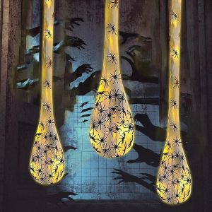 CAUC-Halloween D&eacute;coration,3 Pi&egrave;ce Sacs &agrave; ?ufs D'araign&eacute;e Lumineux 90cm,Toile d'Araign&eacute;e D&eacute;coration,Accessoires d'Halloween,Hant&eacute;e Prop Courtyard,pour le Carnaval,Mardi Gras,Soir&eacute;e &agrave; Th&egrave;me,Halloween - Neuf