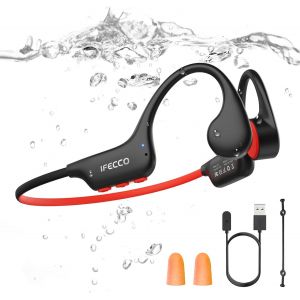 Ifecco Casque Conduction Osseuse Natation Bluetooth 6.0,&Eacute;tanches Ipx8 &Eacute;couteurs Ouverts Sous L'Eau Avec Mp3 8G Pour Course &Agrave; Pied, Cyclisme, Sport - Neuf