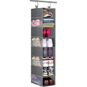 Kgabery-Organiseur De Chaussures À Suspendre À 8 Étagères Pour Armoire,Étagère À Chaussures Avec Grande Étagère Et Poches Latérales En Maille Pour Sacs À Main,Vêtements,Chapeaux,Gris - Neuf