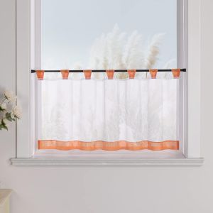 Rideau Brise-bise 1 pièce, Voilage Transparent avec Passants, Salle de Bain, Cuisine, Balcon, Style Classique, Orange, HxL 45x145cm - Neuf