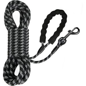 Laisse De Traction Et Dressage Pour Chiens, Grands Et Petits, Avec Dragonne Stable, Crochet &Agrave; Mousqueton 360&deg;, R&eacute;flecteurs (Noir, 15m) - Neuf