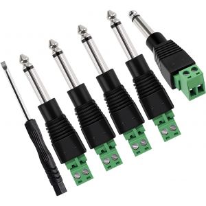 LORANKA-5 Pi&egrave;ces 6.35mm TRS M&acirc;le vers Bornier &agrave; Vis, Adaptateur Prise 2 Poles sans Soudure pour Audio, Connecteur de Mono M&acirc;les 6.35mm vers Bornier &agrave; Vis pour Haut-Parleur Microphone, avec Tournevis - Neuf