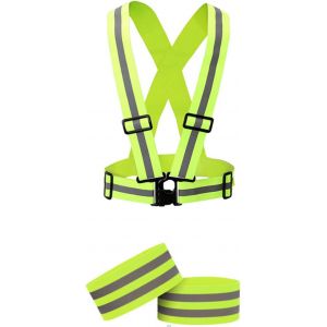 Acdsgd-2 Pi&egrave;ces Sangles R&eacute;fl&eacute;chissante Haute Visibilit&eacute; Et 1 Pi&egrave;ces Gilet Reflechissant Gilet Fluorescent De S&eacute;curit&eacute; Conception R&eacute;glable S'applique &Agrave; Hommes Et Femmes Jogging V&eacute;lo Randonn&eacute;e - Neuf