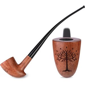 Pipe &agrave; tabac Churchwarden en bois de 27,5 cm de long - Arbre magique grav&eacute; Tolkien pour filtre 9 mm. Livr&eacute;e avec une pochette en velours. Usage r&eacute;serv&eacute; au tabac. - Neuf