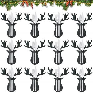 Porte Couverts No&euml;l,12 Pi&egrave;ces Sac &Agrave; Couverts De No&euml;l,Porte Couverts En Feutre De No&euml;l,Decoration No&euml;l Porte-Couverts Pour Vaisselle De Table De No&euml;l D&icirc;ner (C) - Neuf