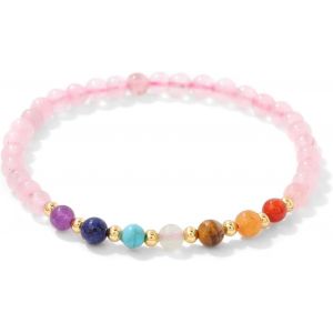Eryi-Bracelet Chakra Pour Femme, Élastique Bracelet 7 Chakras Pierre Naturelle 4mm Naturelle Bracelets Perles Bracelets Pierres Naturelle Pour Femme Fille - Neuf