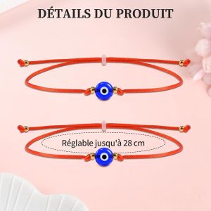 Kal-Bracelet Porte Bonheur Kabbalah Turc Evil Eye Bracelet Protection Bracelet Rouge Bracelet Mauvais Oeil Bracelet Tibetain Bracelet Oeil Bleu 2 Pi&egrave;ces Bracelet Amiti&eacute; Couple Bracelet Famille - Neuf