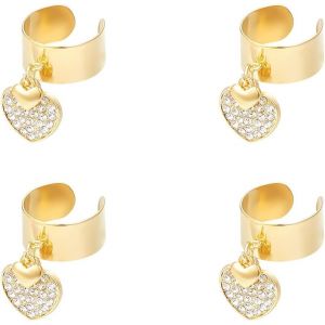 Kahfl-4pcs Bague Breloques Acier Inoxydable Pour Femme Bague Breloques Bagues Réglables Avec Breloques Strass En Forme De C?ur Bagues Bijoux Ouvertes Pour Cadeaux De Noël Et Du Nouvel An - Neuf