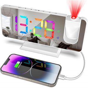 7.4&iquest; Reveil Projecteur R&eacute;veil Horloge Digitale Horloge Num&eacute;rique Avec Port De Usb, 5 Niveaux De Luminosit&eacute; R&eacute;glables, Double Alarme, Snooze, 12/24H, Reveil Projecteur Plafond Pour Chambre - Neuf