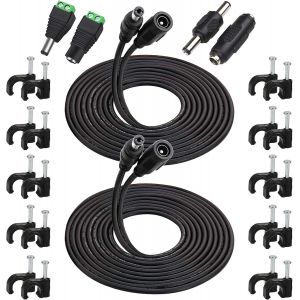 2 Pièces 5 Mètres Rallonge Cordon d'alimentation DC 2,1mm x 5,5 mm Mâle à Femelle Connecteur pour Adaptateur Secteur, LED, CCTV Camera Power, Voiture, Moniteurs, et Plus - Noir - Neuf