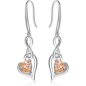 Kal-Boucles D'oreilles Infini C?ur Pour Femmes -Argent Sterling 925 Pierre De Naissance Goutte Avec Pendantes Zirconium Bijoux Cadeau De Noël Anniversaire Et Fête Des Mères Pour Filles Mères - Neuf