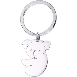 KAL-Porte-Clés Creux En Acier Inoxydable Avec Breloque Koala Doux Pour Décoration De Sac À Main, Argenté., W25/H32 - Neuf