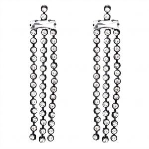 Mode Femmes Dame Long Griffe Cha&icirc;ne Strass Glands Boucle D'oreille Cuivre Oreille Stud (Noir) - Neuf