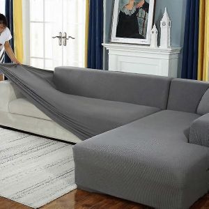 Housse De Canapé,Housse De Canapé Extensible D'angle,Housse De Canapé Extensible Pour 1/2/3/4 Places (Le Canapé D'angle En Forme De L En Nécessite Deux) (1 Place : 90-140 Cm,Gris) - Neuf
