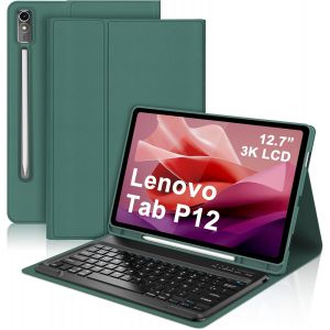 Coque Clavier Pour Lenovo Tab P12 12.7"" 2023 - Azerty Français Clavier Détachable Sans Fil Bluetooth, Étui Pour Lenovo Tab P12 12.7"" 2023, Vert Foncé - Neuf