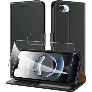 acdsgd-Coque pour iPhone 16e 6,1 Pouces avec Verre Tremp&eacute; + 3 Emplacements Carte,Pochette de Portefeuille,Anti-RFID - Housse Livret Magn&eacute;tique Antichoc en Cuir PU pour &Eacute;tui iPhone 16e,Noir - Neuf