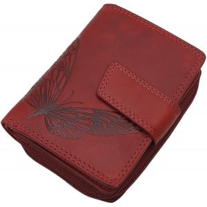 CAUC-Petit Cuir de Vachette Femme Porte-Monnaie avec Papillon-Motif avec Blocage RFID et NFC (Baies Sauvages) - Neuf
