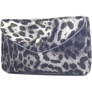 CAUC-P11 Portefeuille en cuir pour femme Taille M Fabriqu&eacute; &agrave; la main en Italie, L&eacute;o argent&eacute; m&eacute;tallis&eacute;, m, Petit porte-monnaie l&eacute;ger - Neuf