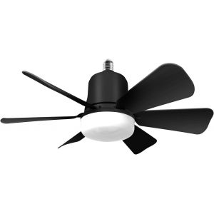 SUBZONAL-Ventilateur plafond avec lumiere, 30W Lampe Ventilateur Plafond avec Douille E27, Dimmable LED pour Chambre, Salon, 3 Vitesses, 6 Pales (noir) - Neuf
