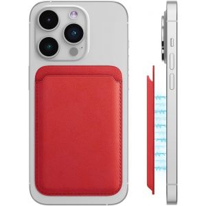 KALANKA-1 pièce Portefeuille magnétique pour iPhone, Porte Carte iphone, Porte-Cartes en PU, Doté d'un porte-cartes et d'un système RFID, Conçu en PU en Cuir Végan, pour Maintien 2 Cartes, rouge - Neuf
