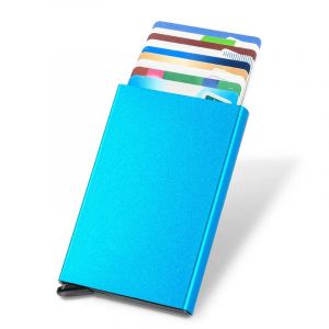 Portefeuille Pop Up mince,porte-carte de cr&eacute;dit minimaliste pour hommes et femmes,blocage RFID,Mini bo&icirc;tier en m&eacute;tal--Blue - Neuf