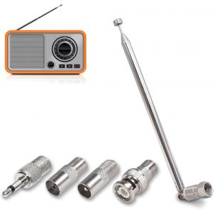 MEVRONISSHOP-Antenne fm pour tuner hifi, Antenne Radio FM, Antenne tige t&eacute;lescopique universelle, Livr&eacute; avec 4 connecteurs pour s'adapter &agrave; la plupart des prises d'antenne radio FM - Neuf