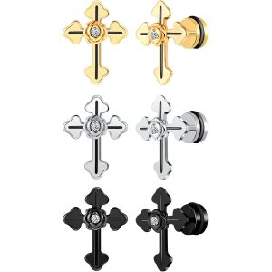 Kal-Hommes Boucles D'oreilles Croix En Acier Inoxydable Créatifs Clous D'oreilles Croix De Pâques Boucle D'oreille Zircon Piercing À Vis Bijoux Quotidiennes Fantaisie Adolescent Décoration - Neuf