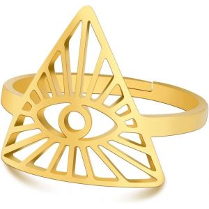 Kahfl-Bague De L'oeil De La Providence De L'egypte Bague Réglable De L'oeil De Dieu Amulette De La Chance Protection Bijoux En Acier Inoxydable Pour Hommes Femmes - Neuf