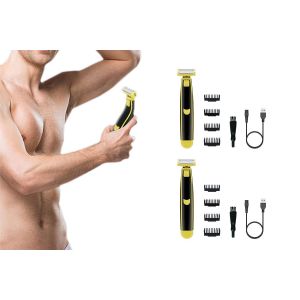 Lot De 2 Rasoirs Rotatifs &Eacute;lectriques Pour Homme, Utilisables Sur Peau S&egrave;che Ou Humide, Avec Sabots De Guidage Et Chargement Usb. - Neuf