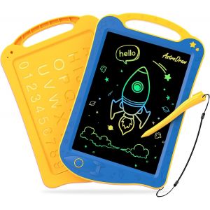 AstroDraw Bebe Jouet Enfants 2 3 4 5 6 Ans, 1ères Dessin et Écriture, Tablette LCD, Non salissant, Cadeau Anniversaire Noël pour Garçon et Fille (Bleu/Jaune) - Neuf
