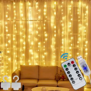 KAL-Rideau Lumineux Led Guirlande Lumineuse, 3X3M 300 Led Rideau Guirlande Lumineuse Imperméable Rideau Led Télécommande Minuterie Rideau De Lumière - Neuf