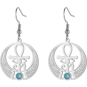 Kal-Oeil De Horus Ankh Boucles D'oreilles Pour Femme En Acier Inoxydable Ancien Oeil D'horus Égyptien Avec Croix Ankh | Boucle D'oreille À Double Aile Avec Penzoloni Bijoux De Protection - Neuf