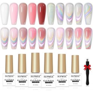 Sjzg-Vernis &Agrave; Ongles Gel Universel Arc-En-Ciel Pour Les Yeux De Chat Et Ensemble De Vernis Gel Gel&eacute;e 5 Couleurs Gel Magn&eacute;tique Holographique Pour Chat Avec B&acirc;ton Magn&eacute;tique - Neuf