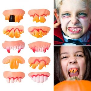 Lot De 10 Fausses Dents De Vampire Pour Déguisement D'halloween, 10 Styles (Style Classique) - Neuf