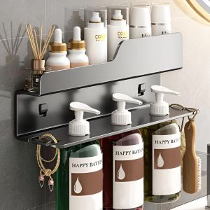 CAUC-Lot de 2 &eacute;tag&egrave;res de douche sans per&ccedil;age - Double couche - En acier inoxydable - Montage mural - Avec 2 surfaces adh&eacute;sives - Neuf
