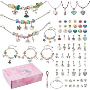 Lot De 73 Bracelets &Agrave; Breloques Pour Fille - Couleur Arc-En-Ciel - Perles Europ&eacute;ennes Avec Bo&icirc;te En Papier Pour La Fabrication De Bijoux, Cadeaux D'anniversaire - Neuf