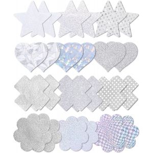 12 Pairs Metallic Silver Disposable Nipple Covers-Glittering Pasties For Concerts And Eye-Catching Outfits,Silver,One Size - Neuf