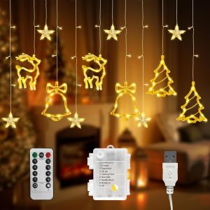 Kal-Guirlande Lumineuse Led Étoiles De Noël : 3,5 M, 8 Modes, Rideau Lumineux Usb/Piles, Éclairage De Noël Blanc Chaud Pour L'intérieur Et L'extérieur - Guirlande De Sapin De Noël Pour Fenêtre Et Bal - Neuf
