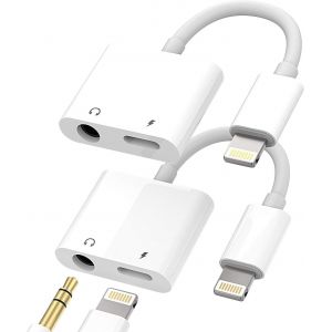Thef-Adaptateur Lightning Vers Jack 3.5 Casque 2 En 1 (2-Pack) Pour Apple Pour Iphone 14 13 12 11 Pro Max Mini Pour Ipad Air Écouteurs Chargeur Câble Aux Voiture Dongle Aux Casque Audio Connecteur - Neuf