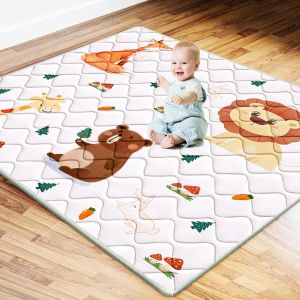 Tapis De Jeux Bebe 127x127cm, Antid&eacute;rapant Tapis Rampant B&eacute;b&eacute;, Animaux Tapis De Motricit&eacute; B&eacute;b&eacute; Pliable, Coton Tapis D'&eacute;veil Enfants Epais, Applicable &Agrave; Int&eacute;rieur/Ext&eacute;rieur/Cl&ocirc;ture - Neuf