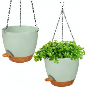 Lot de 2 pots de fleurs suspendus avec syst&egrave;me d'irrigation-20,5 cm-En plastique-Pour l'ext&eacute;rieur et l'int&eacute;rieur-Avec 3 crochets-Pour l'int&eacute;rieur et l'ext&eacute;rieur-Plafonds-Balcons.[N81] - Neuf